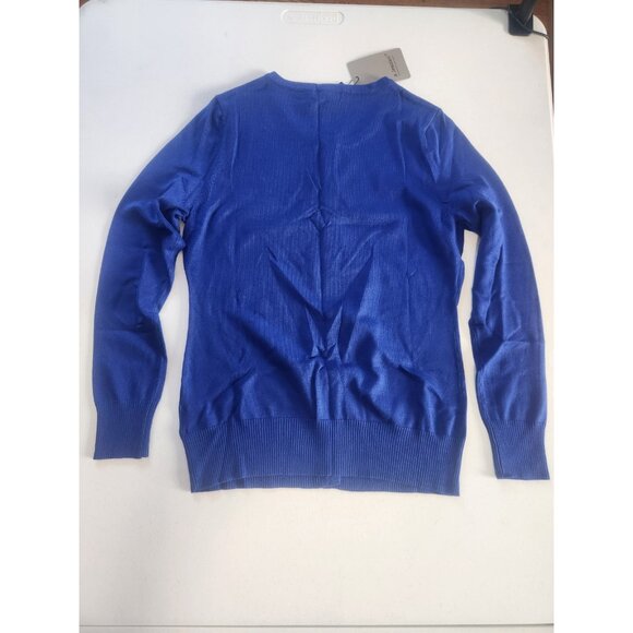 a jesdani Royal Blue Crew Neck Button Front Cardigan Sweater Women S - Picture 2 of 9